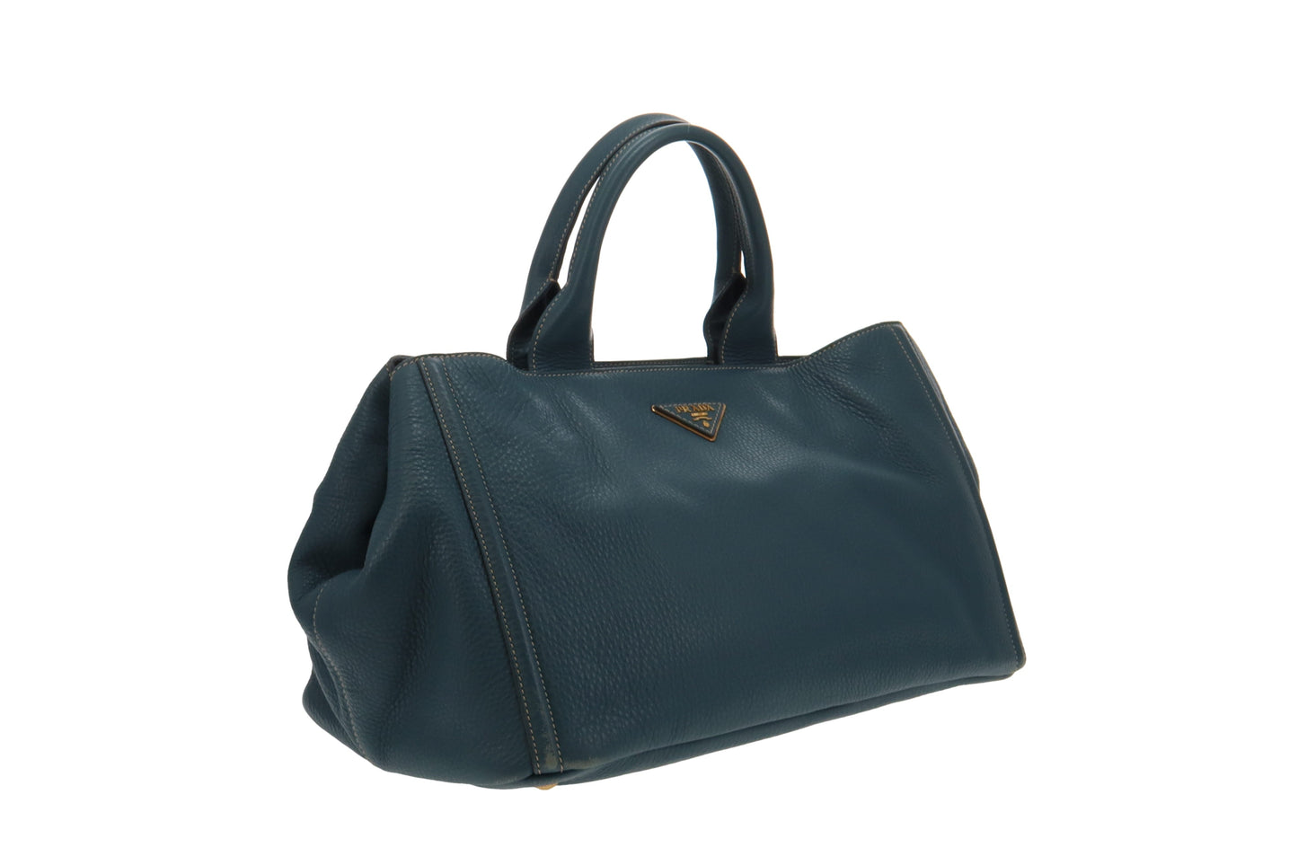 Prada Blue Vitello Daino Canapa Tote