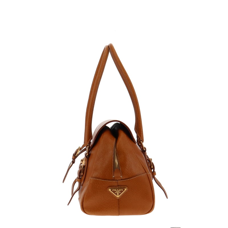 Prada Cinghiale Cuoio Top Handle Bag With Goldtone Hardware