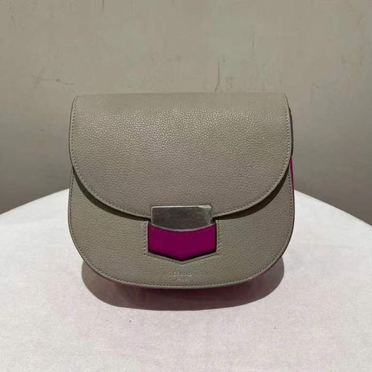 CELINE Trotteur Leather Crossbody Bag Grey & Pink