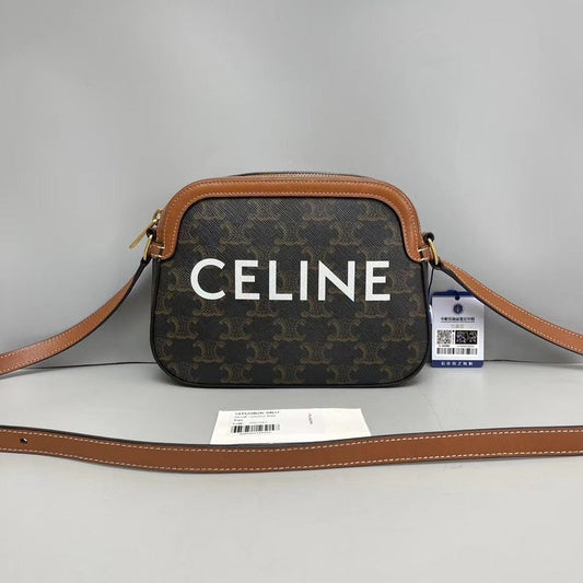 Celine Triomphe Brown Monogram Canvas Shoulder Bag 20x15cm