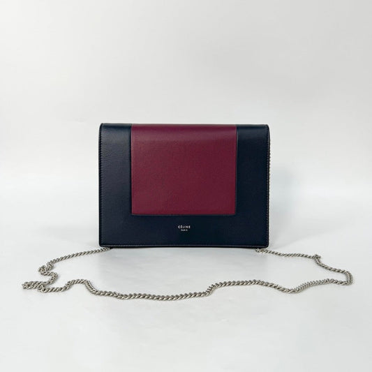 Celine Frame Black Burgundy Leather Wallet On Chain 21x15cm