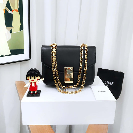 Celine C Bag Black Leather Chain Strap Small