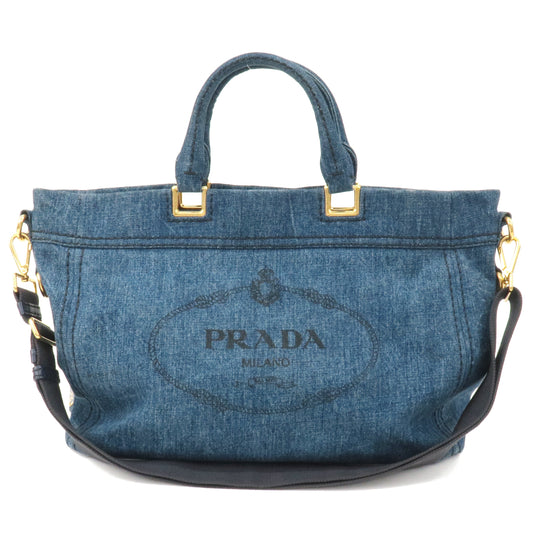 PRADA Denim Leather 2Way Bag Hand Shoulder Bag Blue BN2069