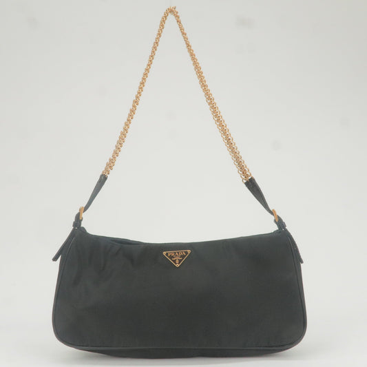 PRADA Nylon Chain Shoulder Bag Rose Gold NERO Black 1BB903