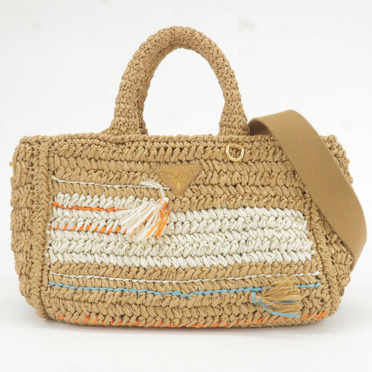 PRADA Raffia Tricot Canapa 2WAY Basket Bag Hand Bag Caramel Orange