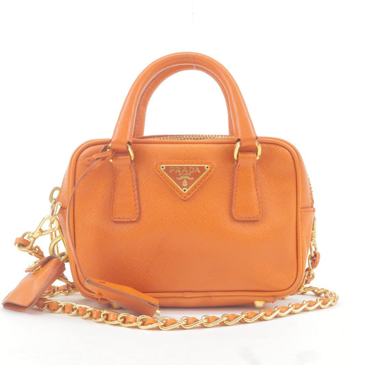 PRADA Logo Leather Chain 2Way Bag Shoulder Bag Orenge BL0705