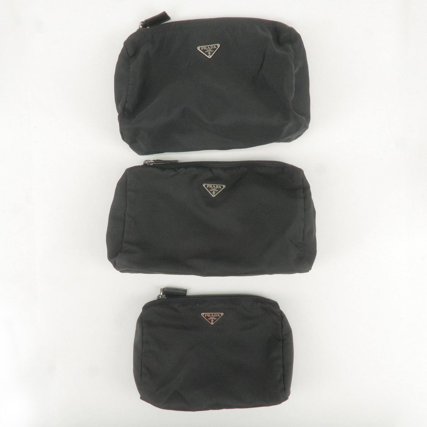 PRADA Set of 3 Logo Nylon Cosmetic Pouch Clutch Bag NERO Black