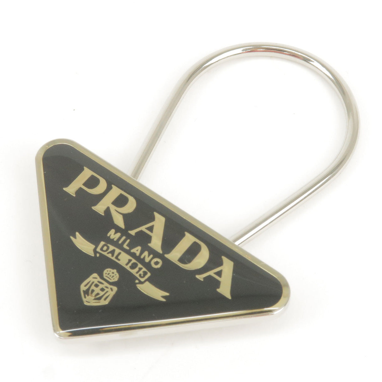 PRADA Triangle Logo Key Charm Bag Accessory Black Silver M285