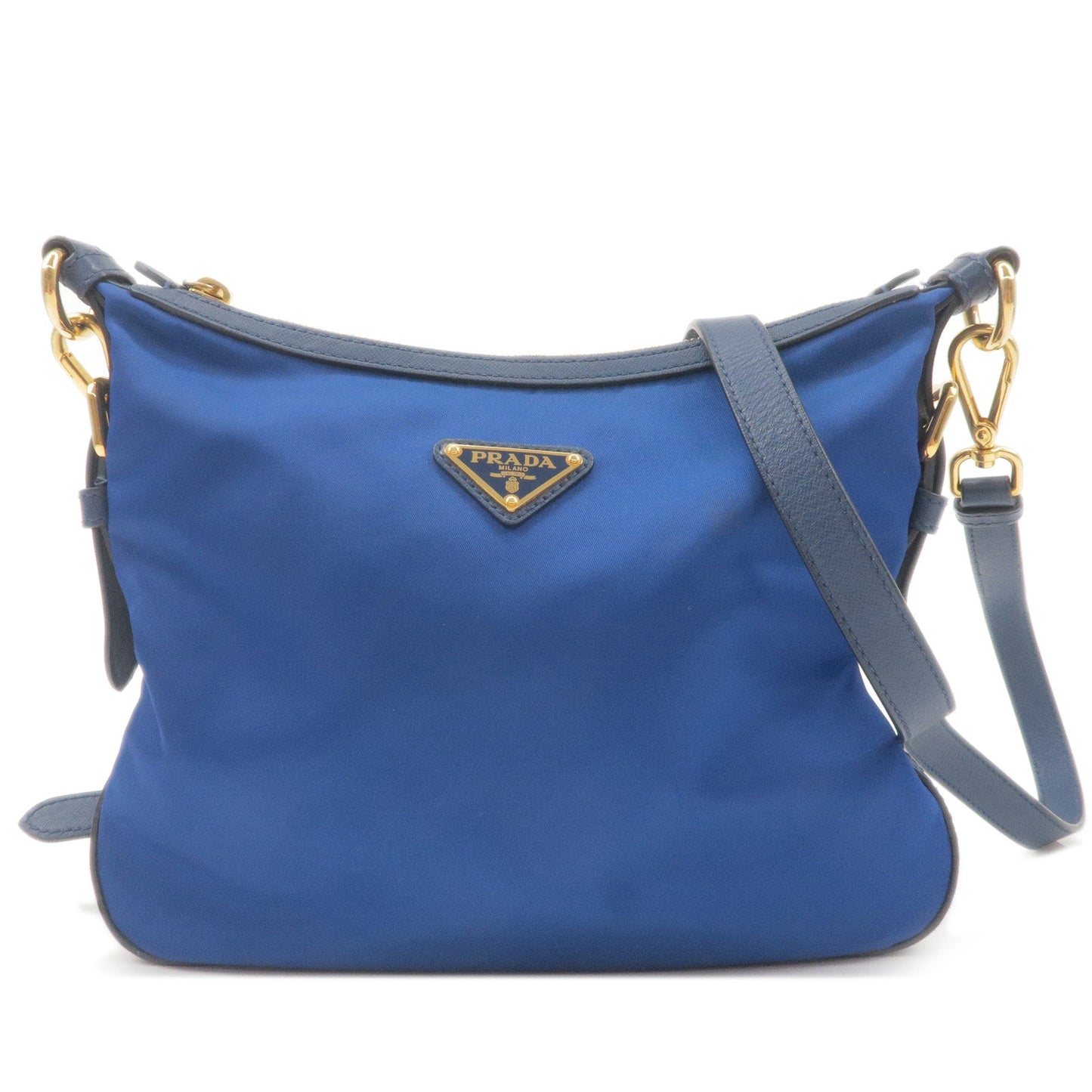 PRADA Logo Nylon Leather Shoulder Bag Blue BT0706