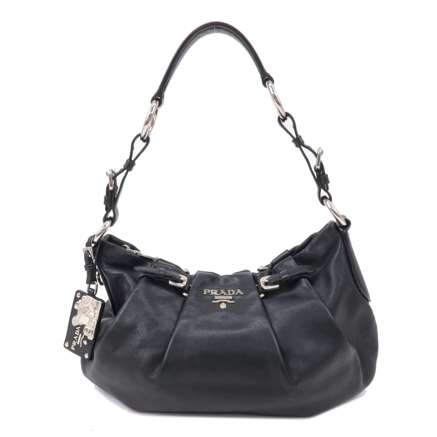 PRADA Leather Shoulder Bag Black with Charm