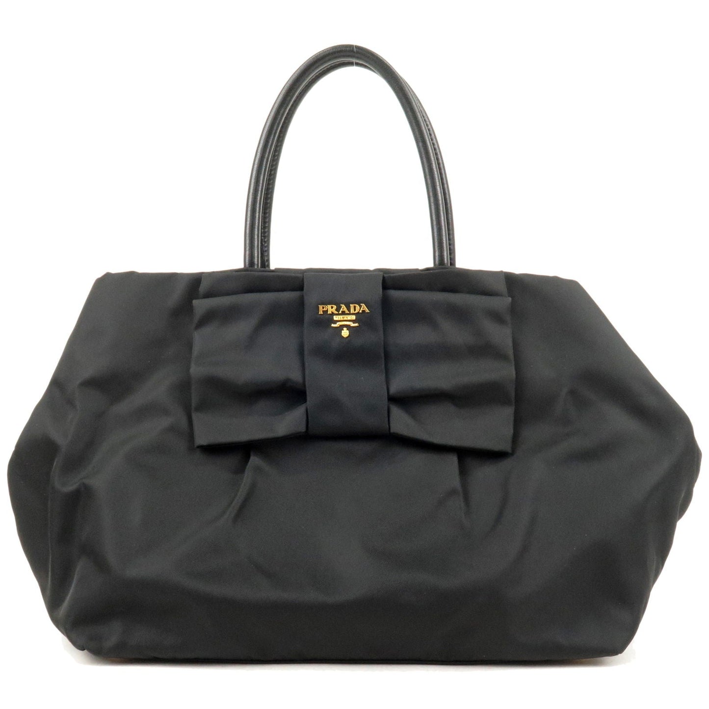 PRADA Nylon Leather Ribbon Tote Bag NERO Black