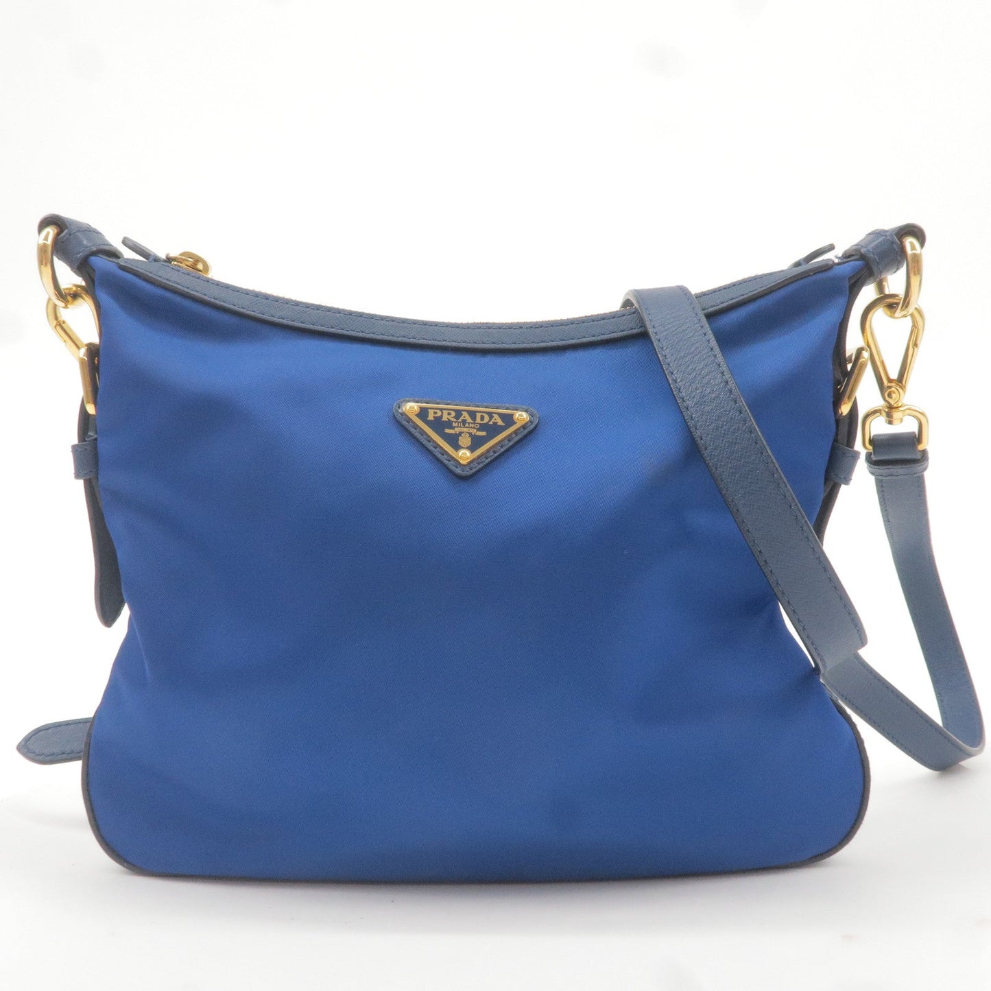 PRADA Logo Nylon Leather Shoulder Bag Blue BT0706