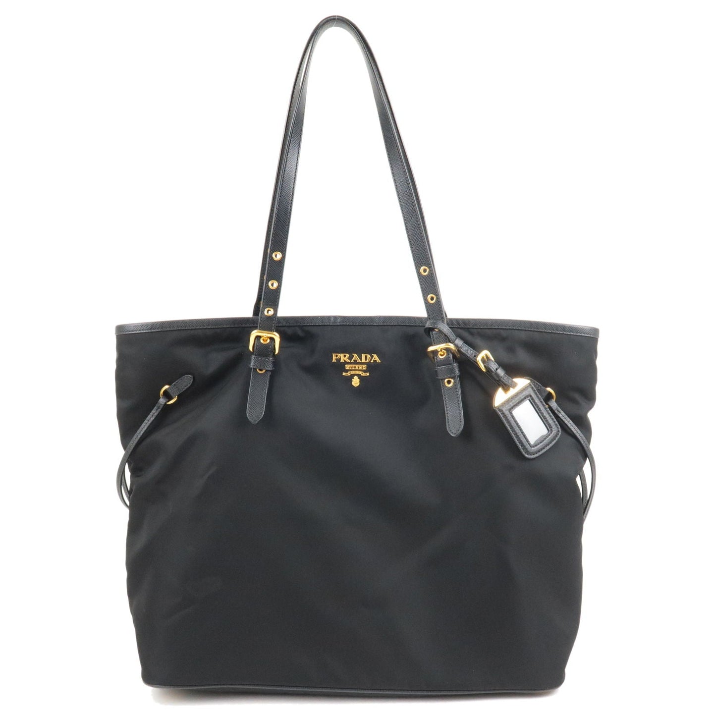 PRADA Logo Nylon Leather Tote Bag Black Noir 1BG997