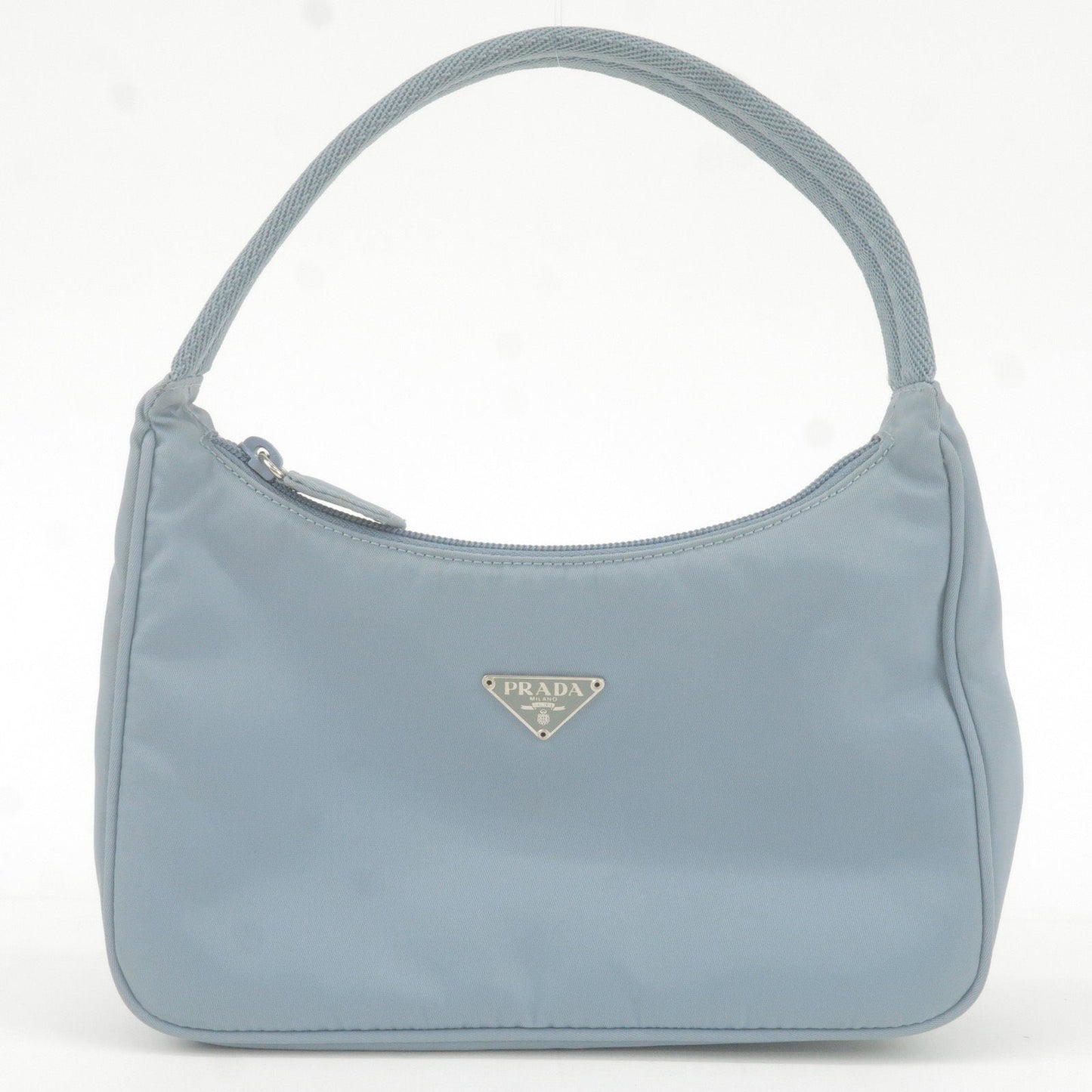 PRADA Logo Nylon Canvas Hand Bag Pouch Purse Light Blue MV515