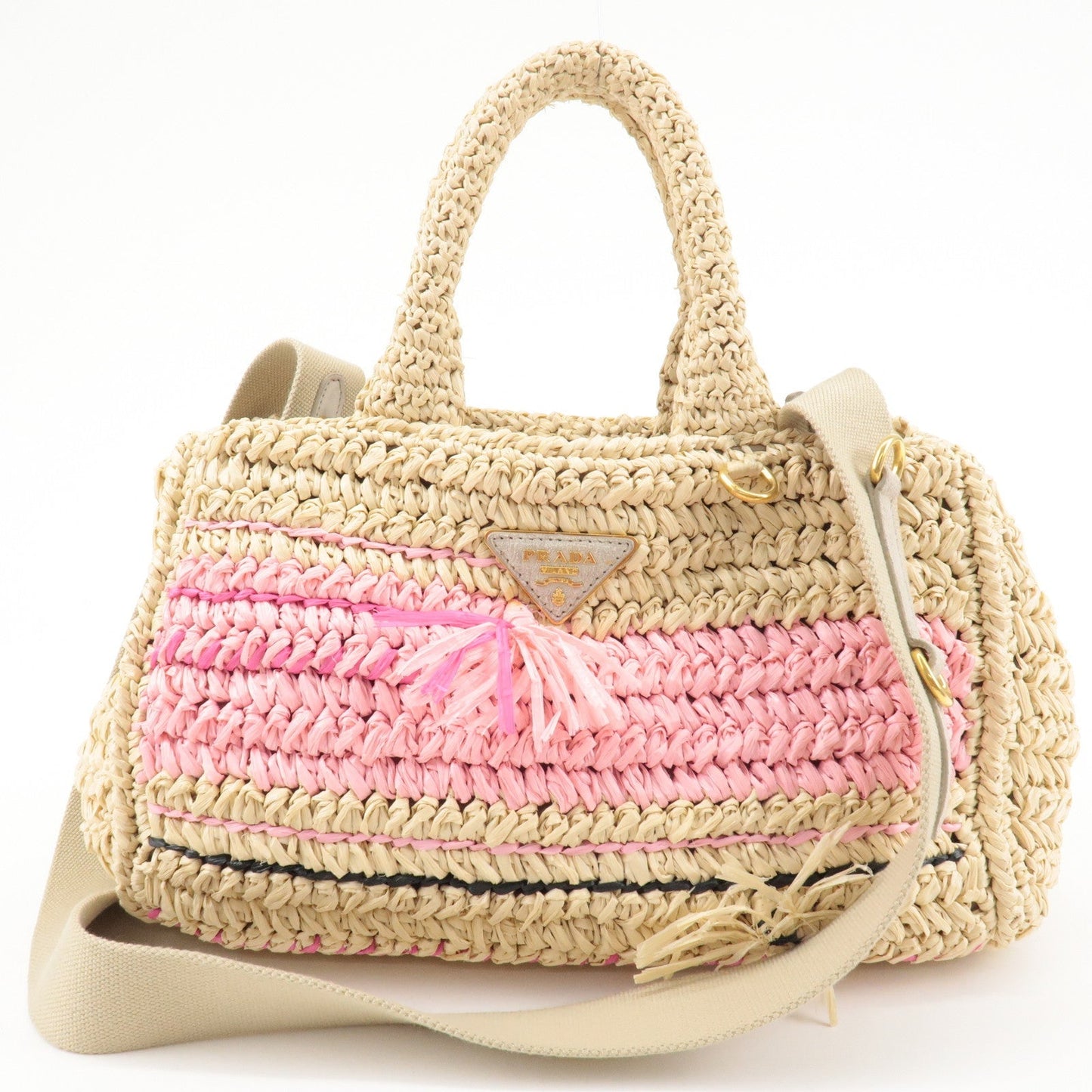 PRADA Raffia Canapa 2Way Bag Hand Bag Shoulder Bag Beige 1BG153