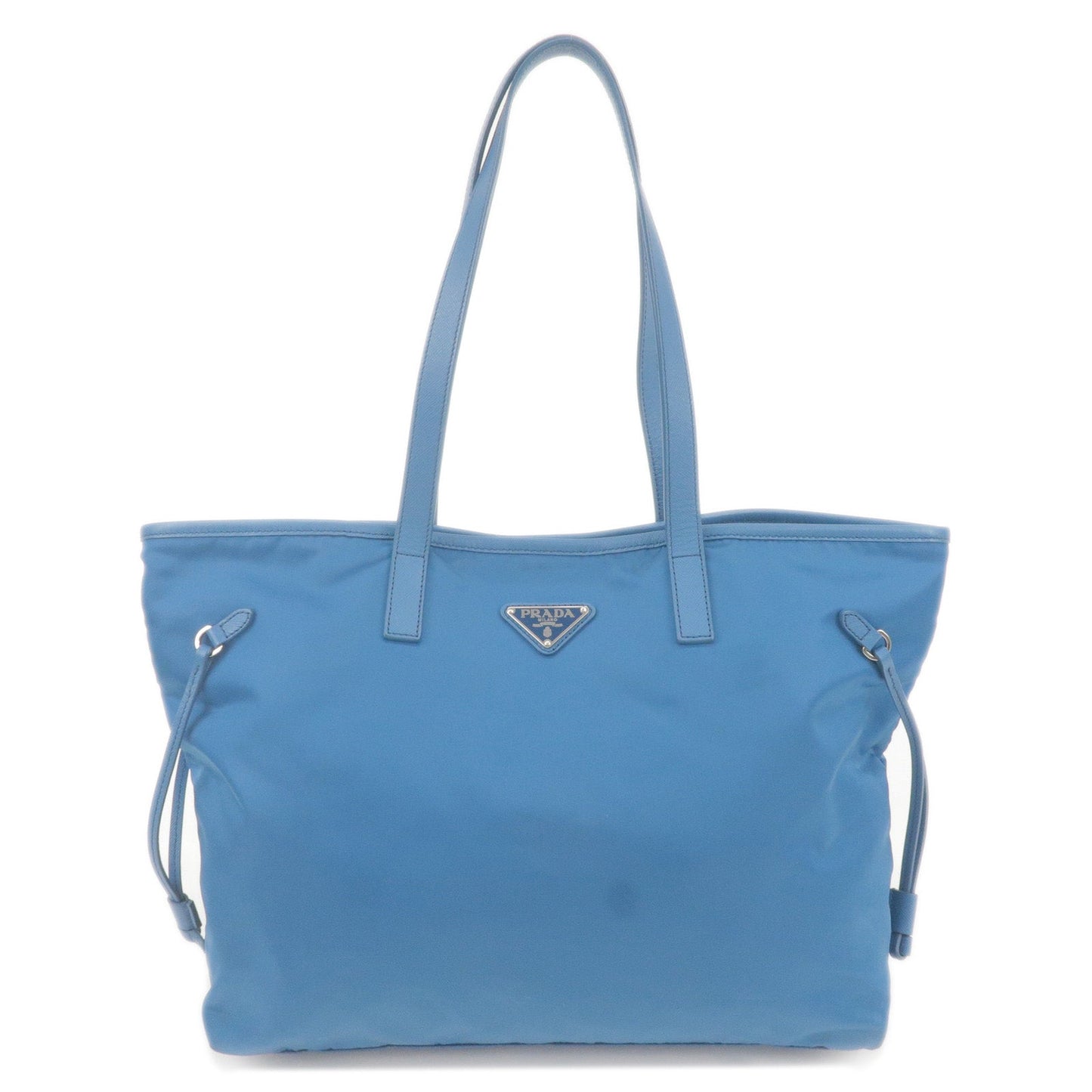 PRADA Logo Nylon Leather Tote Bag Hand Bag Blue