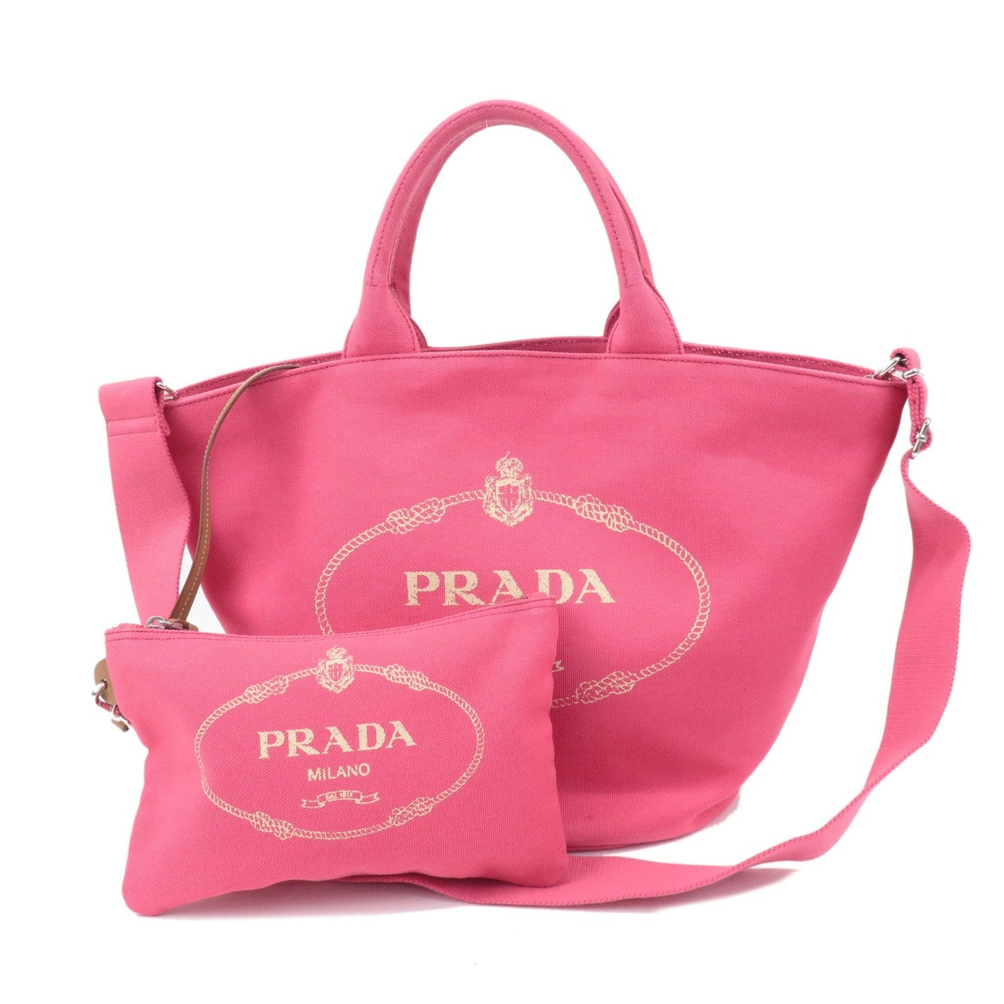 PRADA Logo Canapa Canvas Leather Fabric 2Way Bag Pink 1BG163