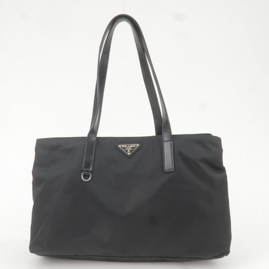 PRADA Logo Nylon Leather Tote Bag Hand Bag Black