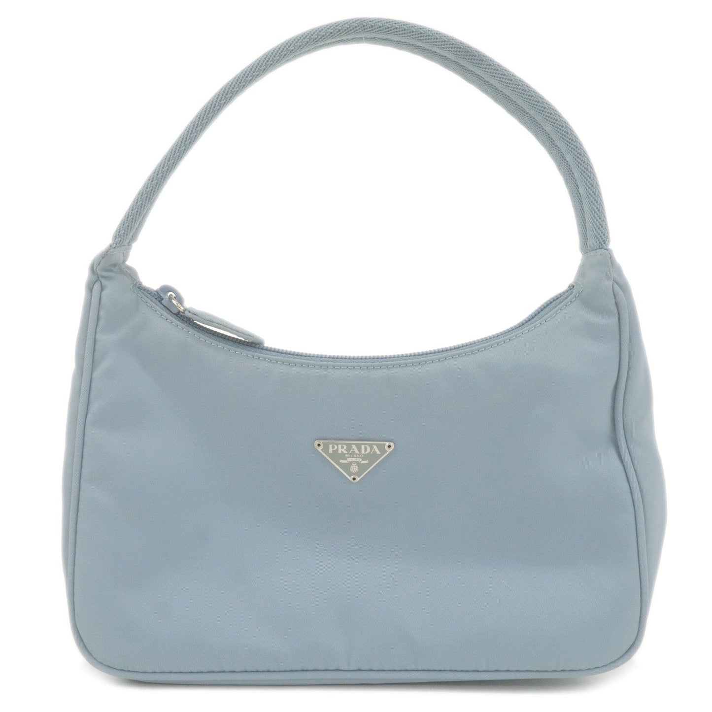 PRADA Logo Nylon Canvas Hand Bag Pouch Purse Light Blue MV515