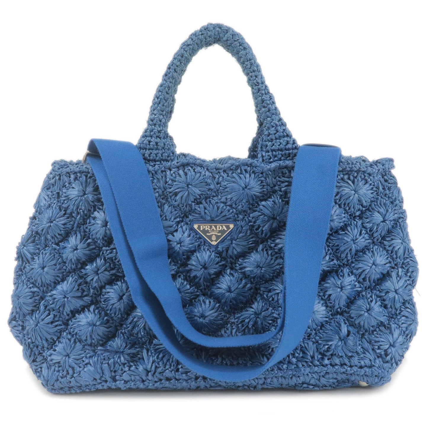 PRADA Raffia Canapa 2Way Bag Hand Bag Shoulder Bag Blue BN2888