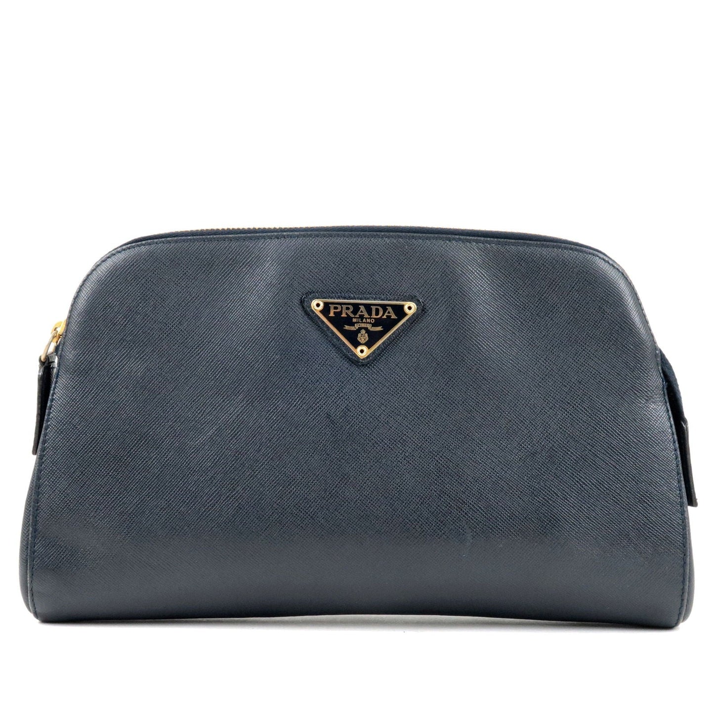 PRADA Logo Leather Clutch Bag Pouch Purse Navy