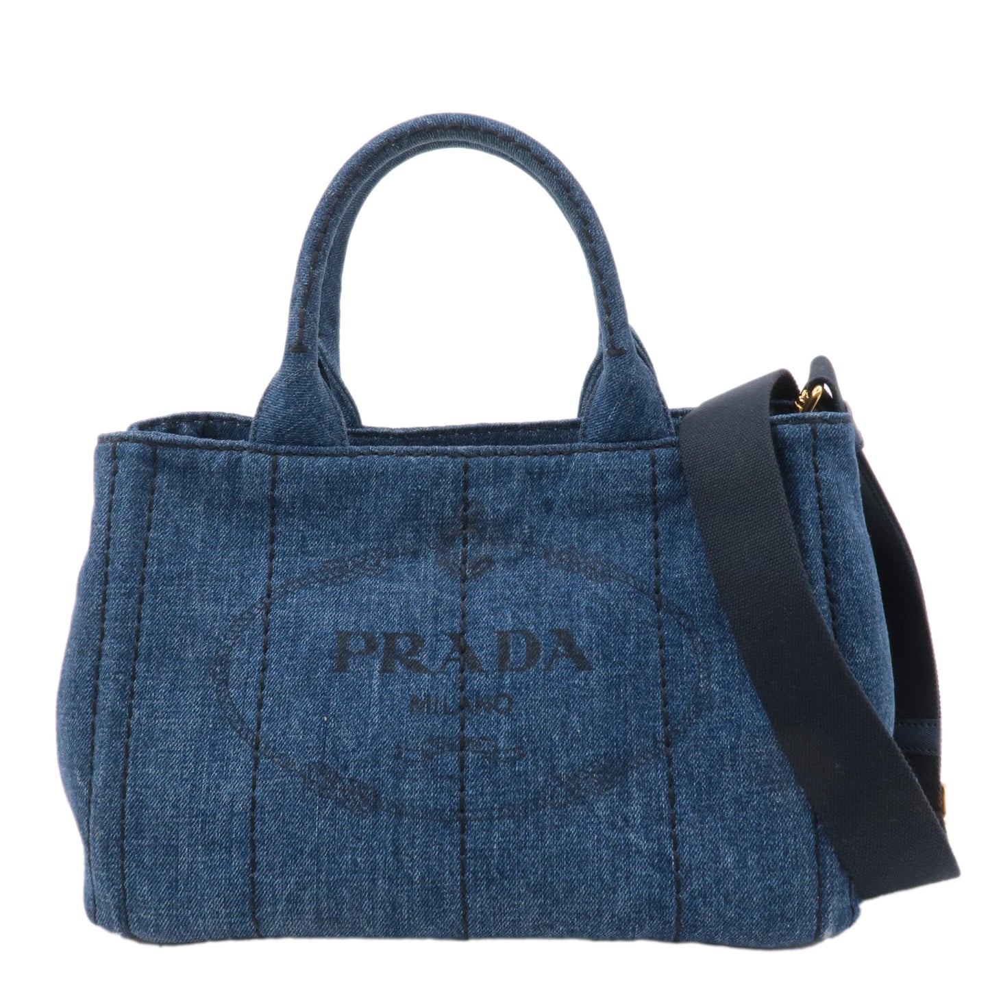 PRADA Denim Canapa Mini Canvas 2Way Tote Bag Hand Bag Navy 1BG439