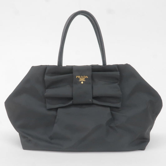 PRADA Nylon Leather Ribbon Hand Bag NERO Black BN1601