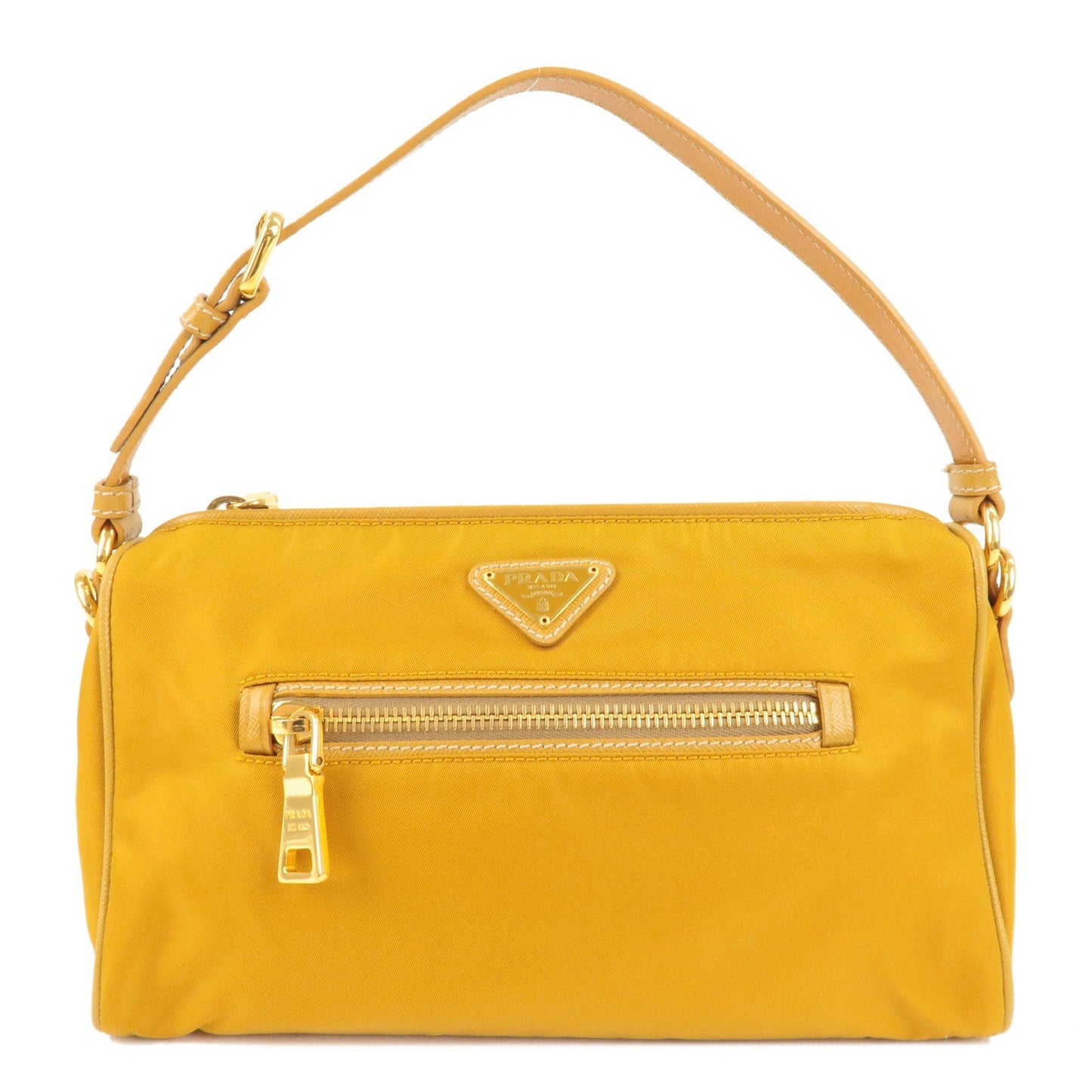 PRADA Logo Nylon Leather Shoulder Bag Mustard Yellow BN1834