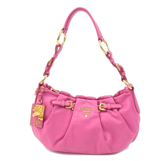 PRADA Leather Shoulder Bag Hand Bag Pink Gold BR3795