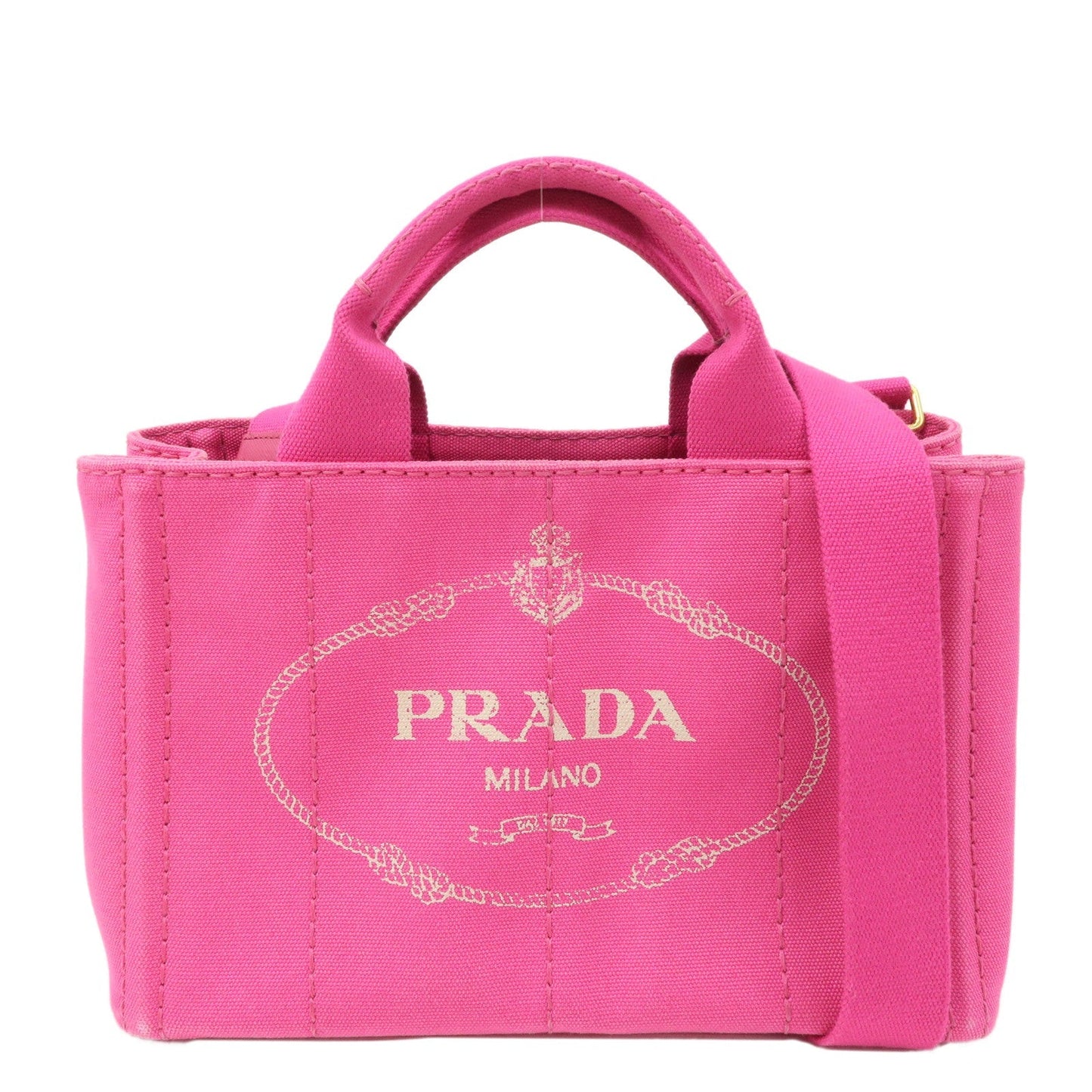 PRADA Logo Canapa Mini Canvas 2Way Tote Bag Pink 1BG439