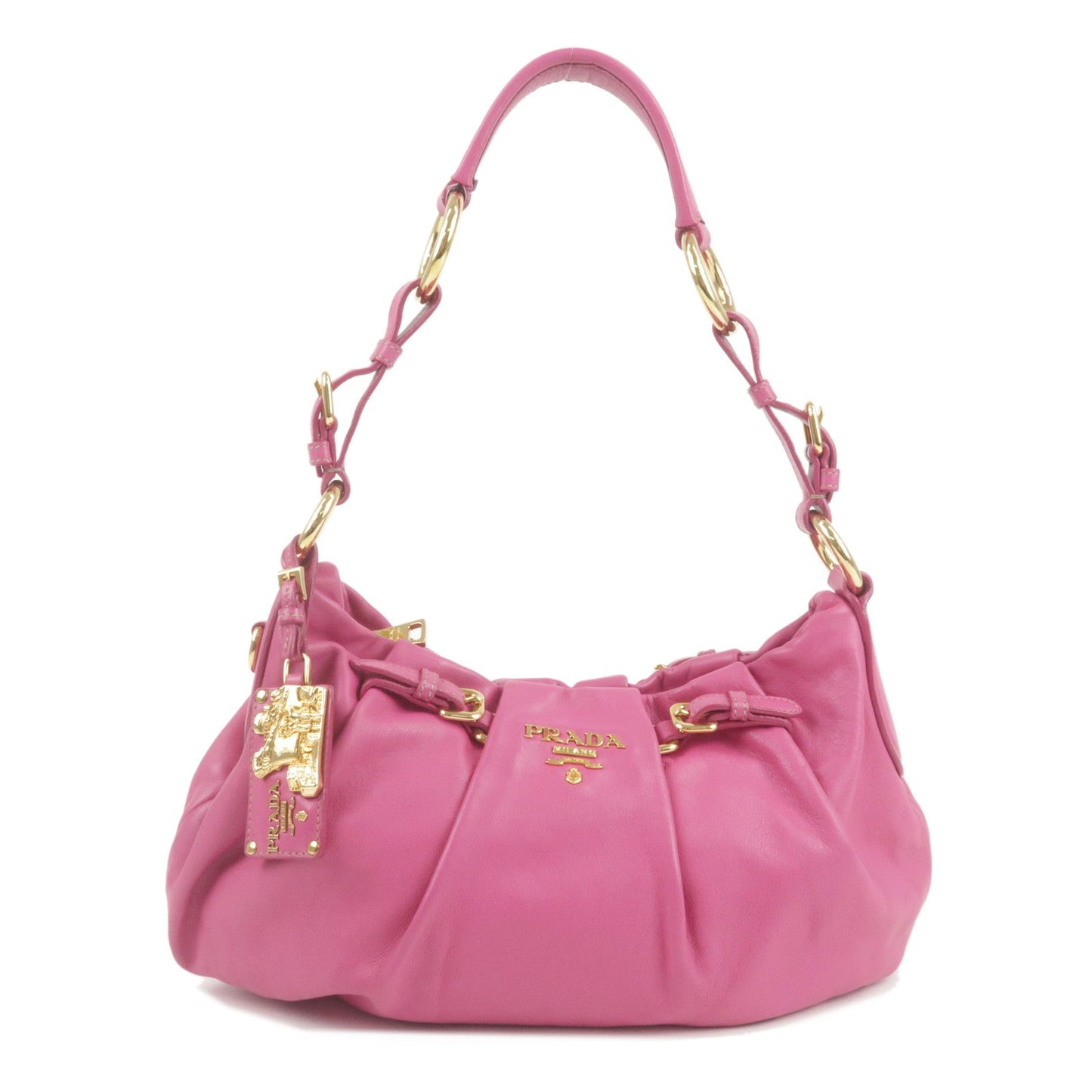 PRADA Logo Leather Shoulder Bag Pink Gold BR3795