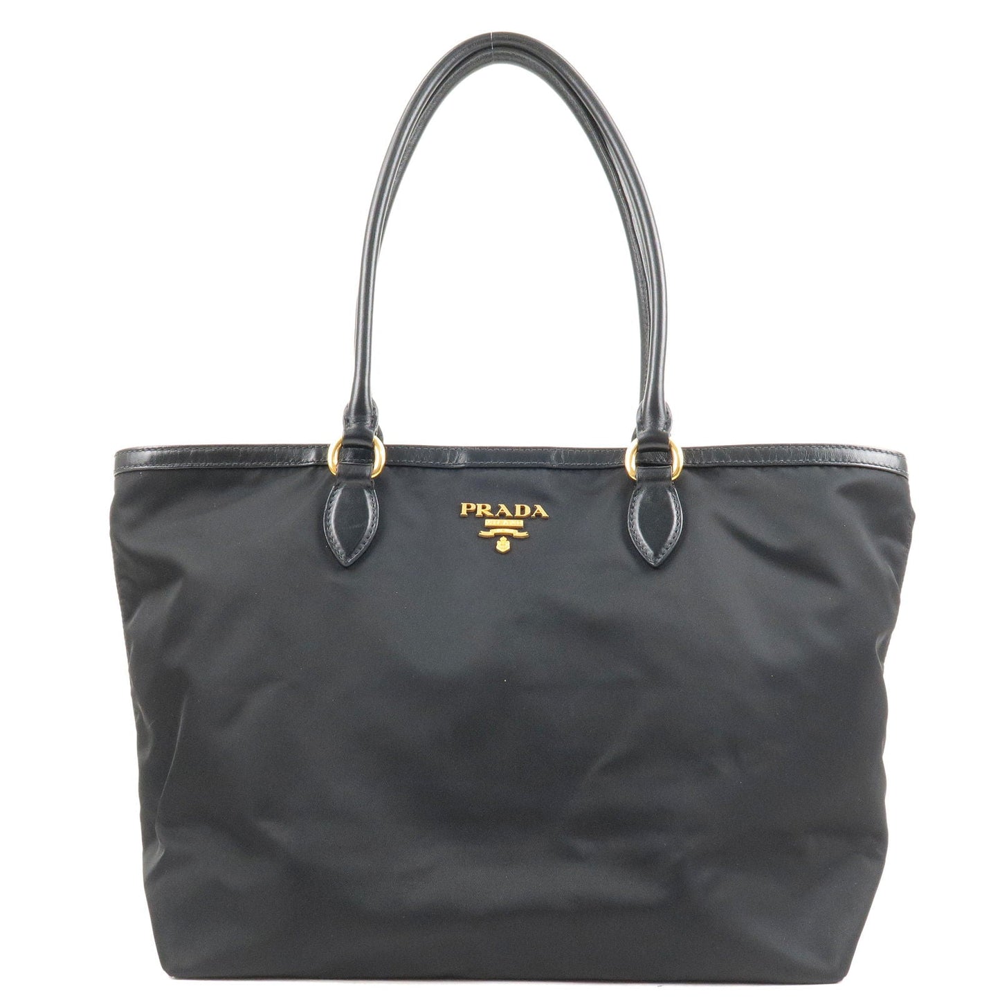 PRADA Logo Nylon Leather Tote Bag Black Noir