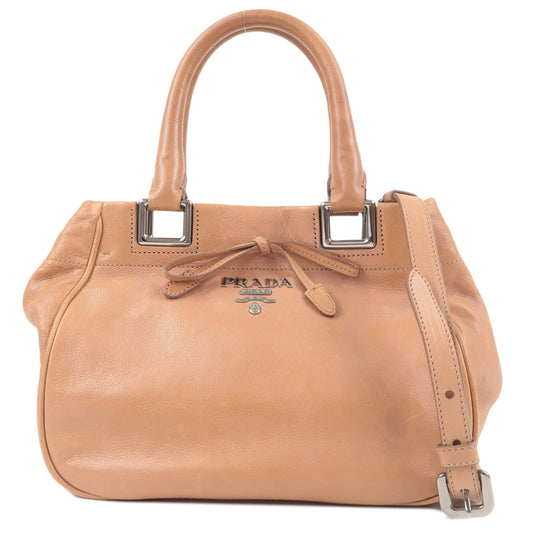 Prada Leather 2WAY bag Hand Bag Shoulder Bag Beige