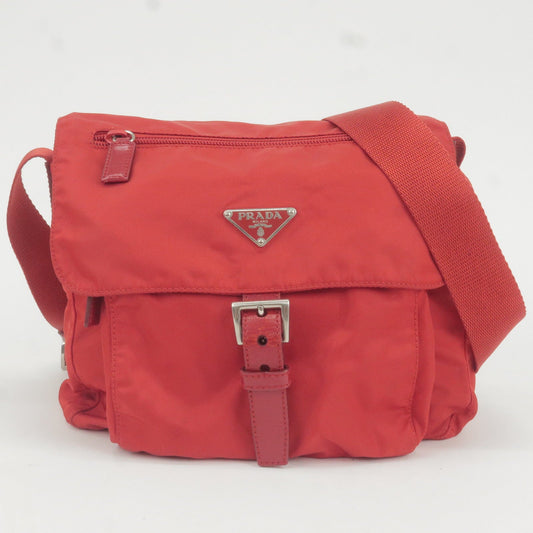 PRADA Logo Nylon Leather Shoulder Bag Rosso Red BT8994