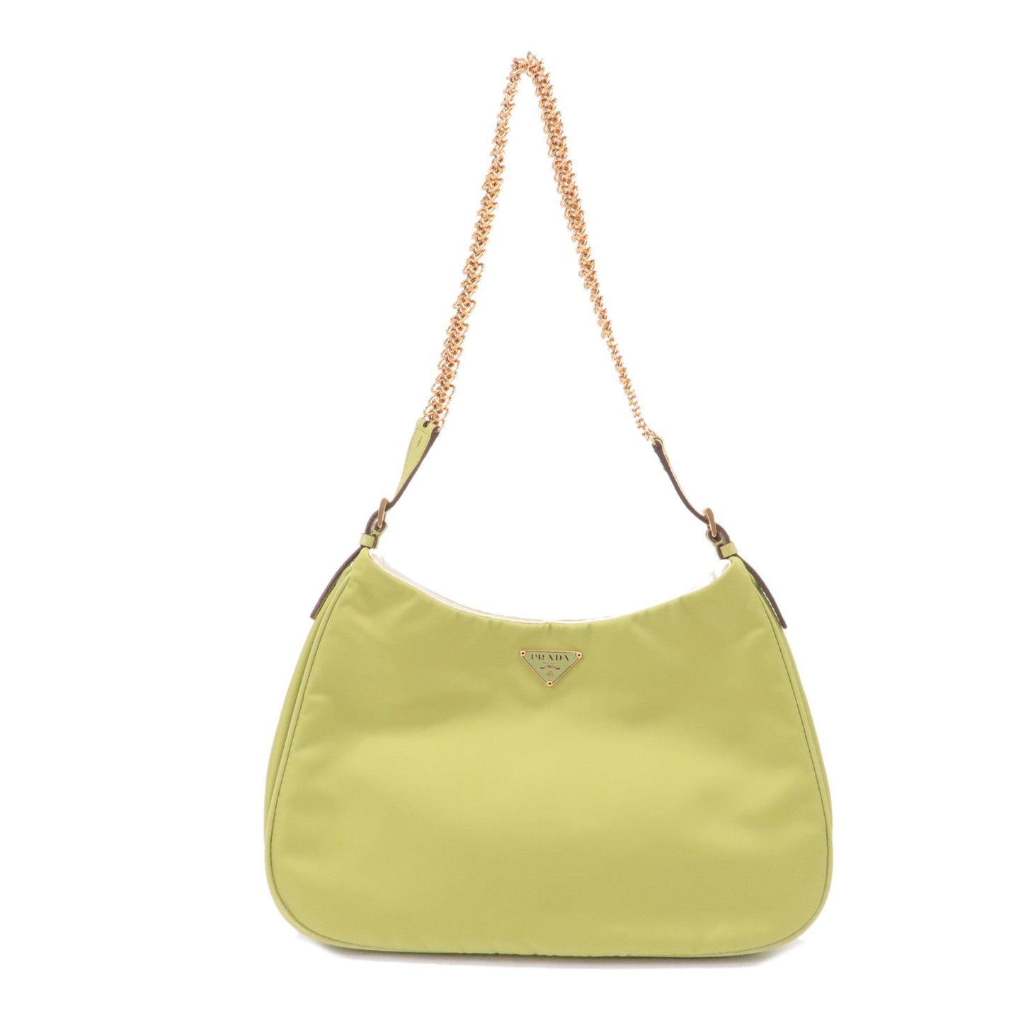 PRADA Logo Nylon Leather Chain Shoulder Bag Light Green BR0104