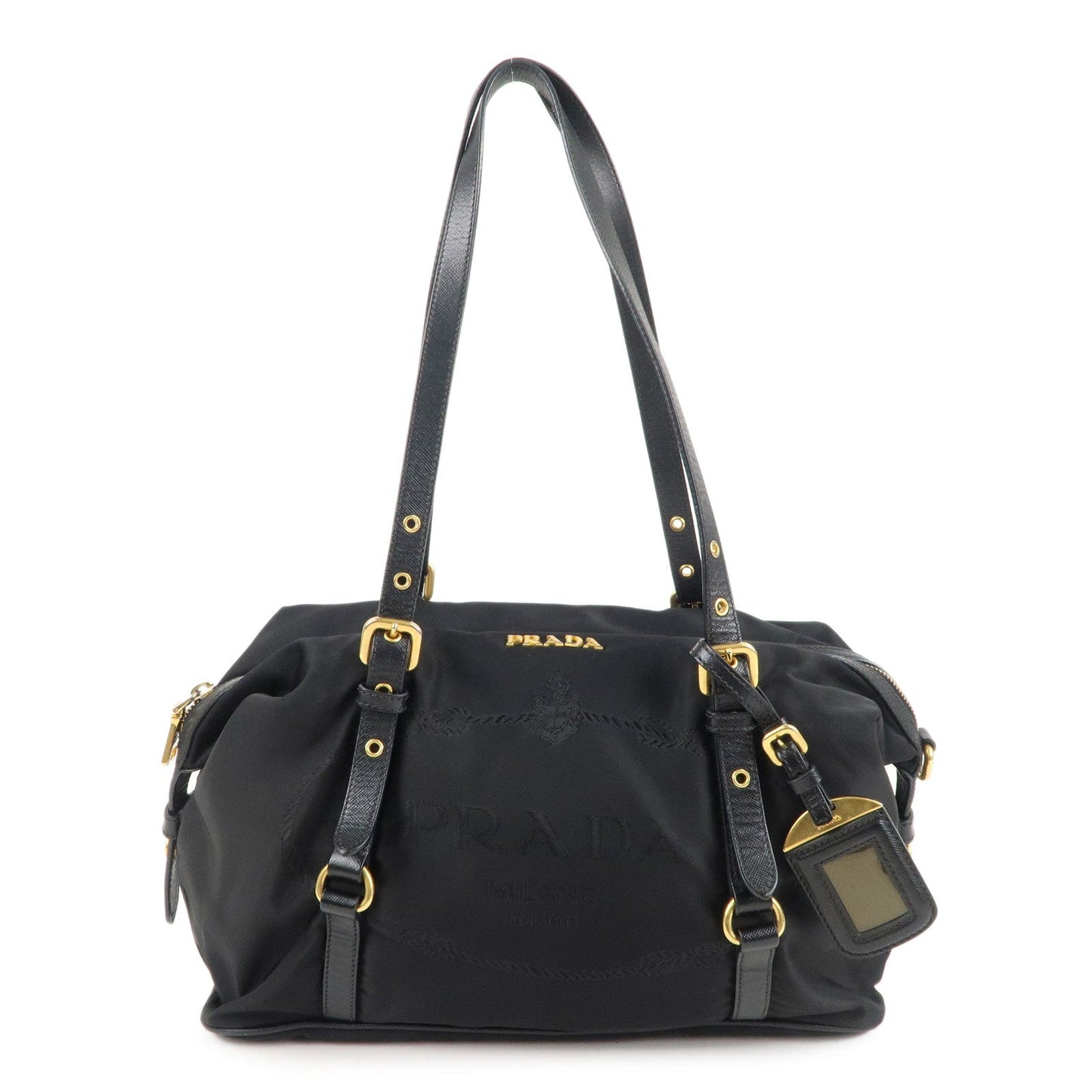 PRADA Nylon Leather Shoulder Bag Black