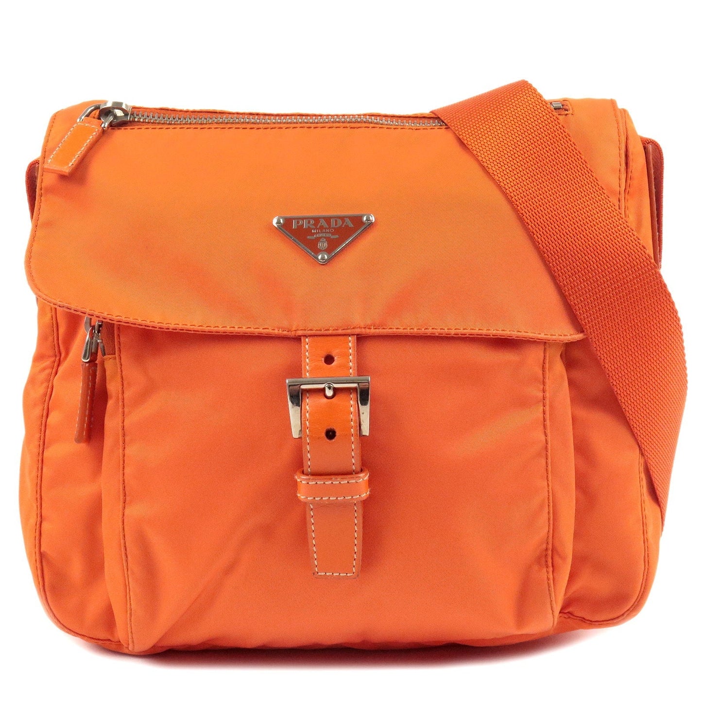 PRADA Logo Nylon Leather Shoulder Bag Orange B8994