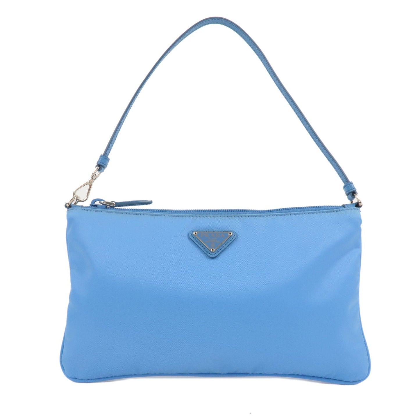 PRADA Logo Nylon Leather Hand Bag Shoulder Bag Light Blue 1NI545