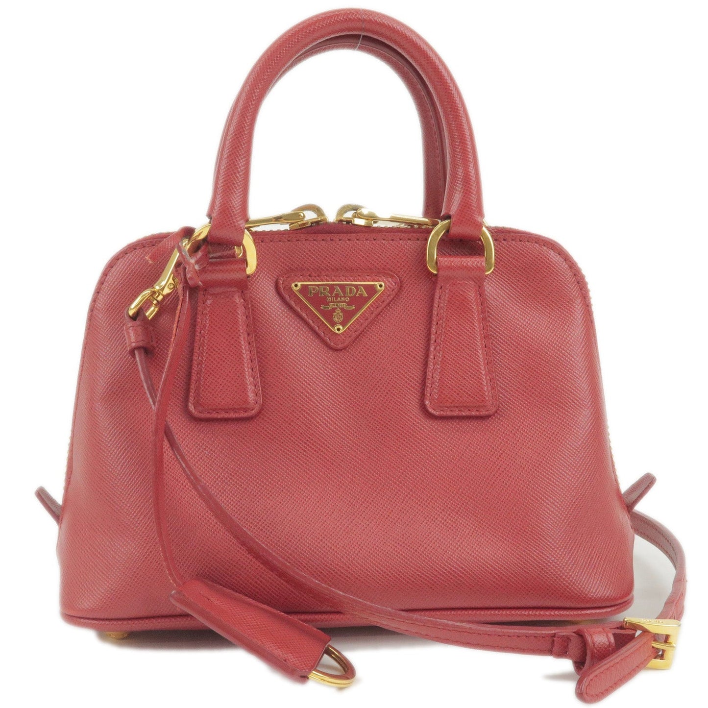 PRADA Leather Promenade Mini 2Way Bag Shoulder Bag Red BL0851