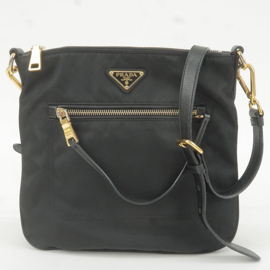 PRADA Logo Nylon Leather Shoulder Bag Crossbody Bag Black BT0711