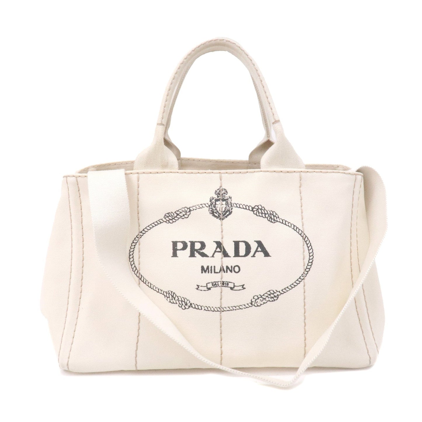 PRADA Logo Canapa Canvas 2Way Tote Bag Ivory BN2642