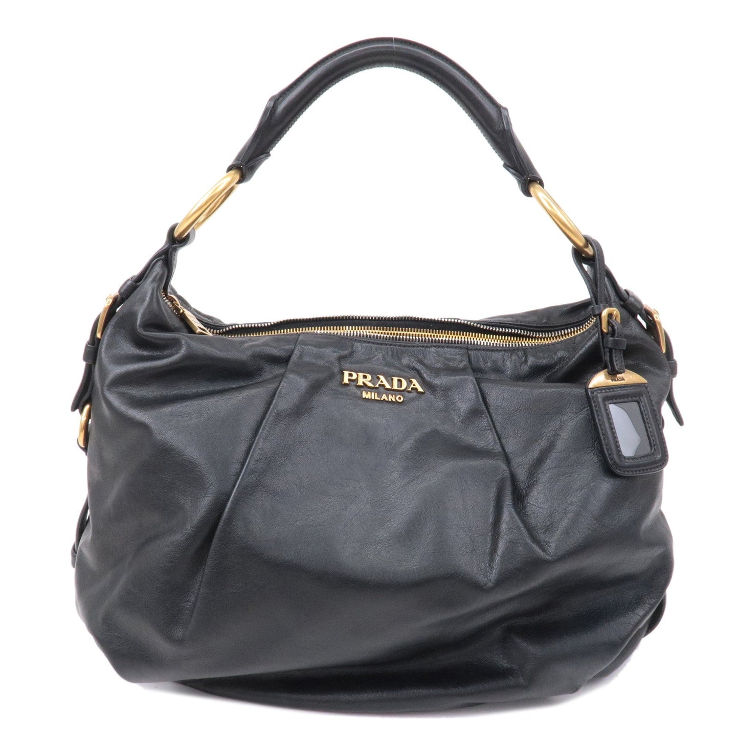 PRADA Logo Leather One Shoulder Bag NERO Black