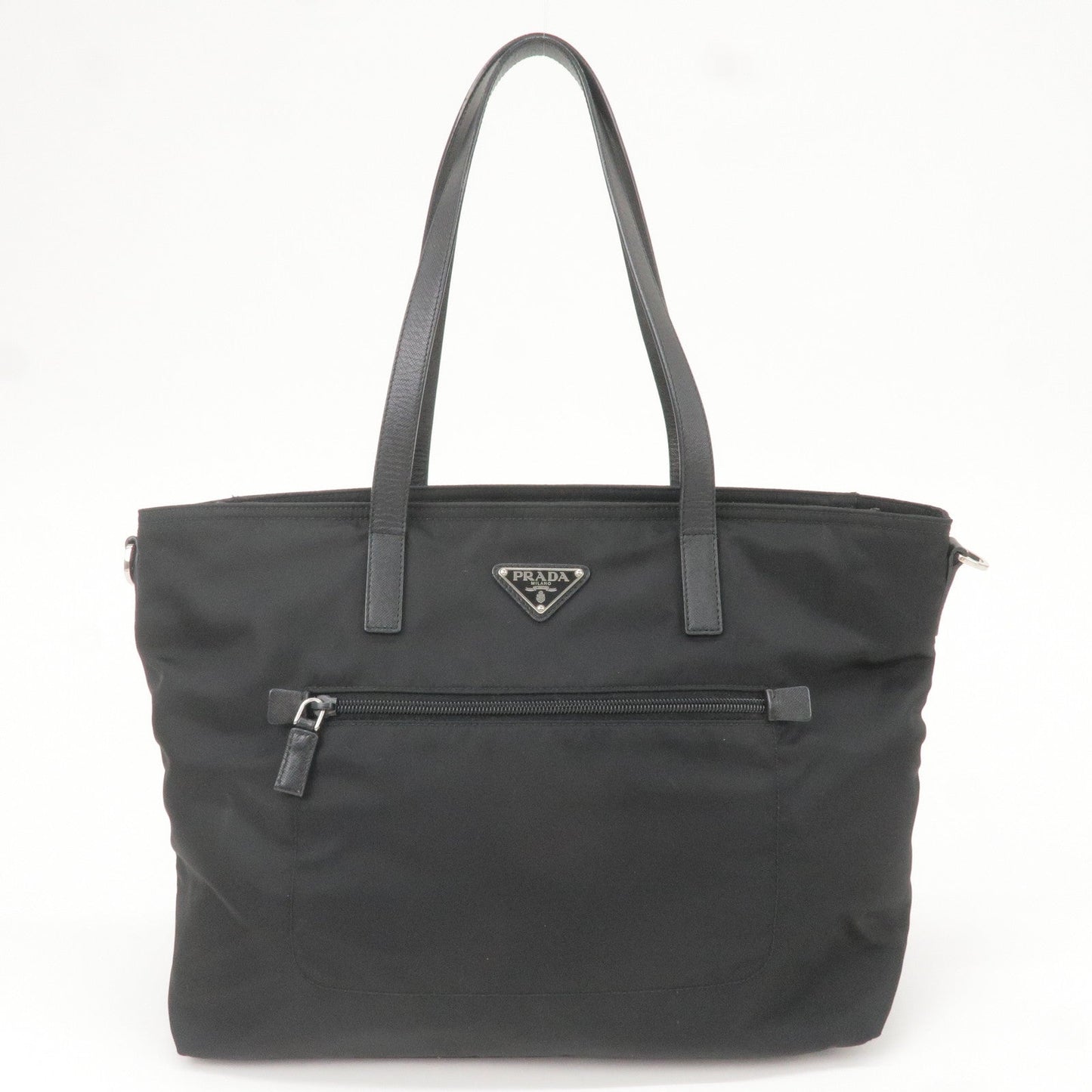 PRADA Logo Nylon Leather Tote Bag Shoulder Bag Black BR4842