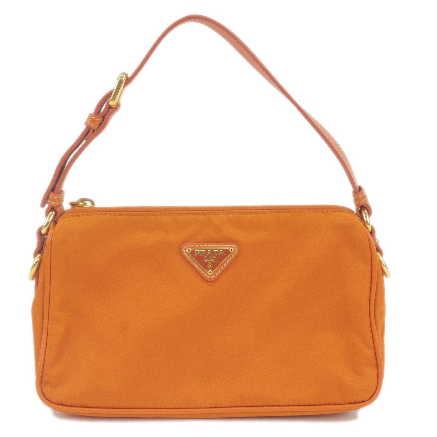 PRADA Logo Nylon Leather Shoulder Bag Pouch Orange BN1833