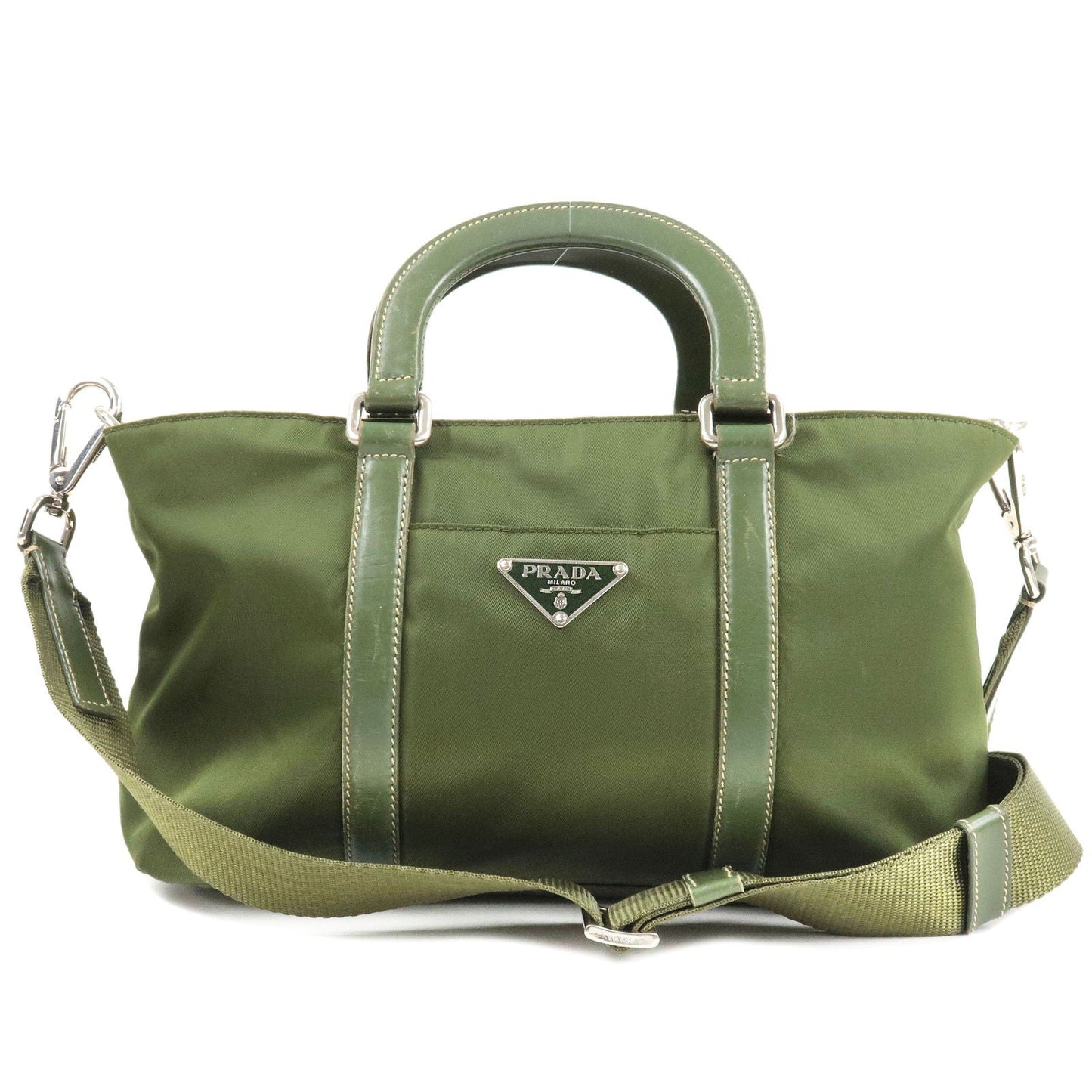 PRADA Nylon Leather 2Way Bag Hand Bag Green BN1052