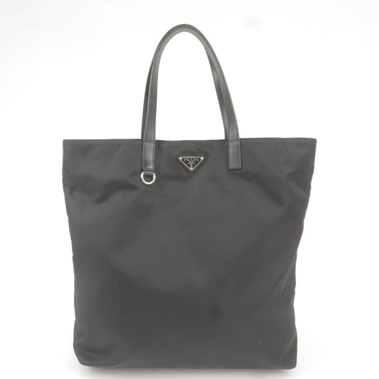 PRADA Logo Nylon Leather Tote Bag Black BR4263