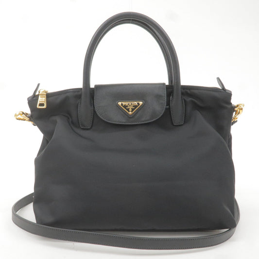 PRADA Logo Nylon Leather 2Way Bag Hand Bag NERO Black BN2106