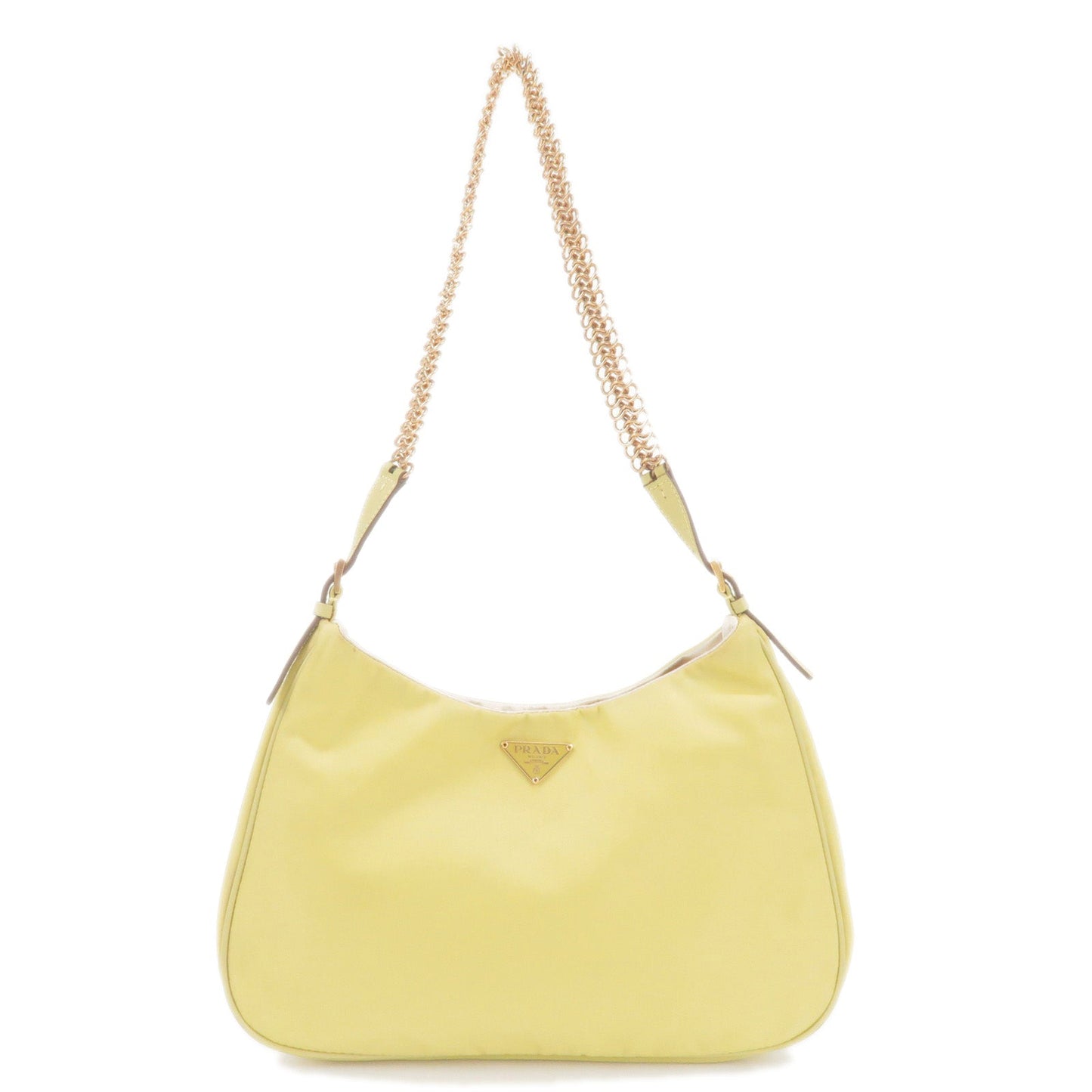 PRADA Logo Nylon Leather Chain Shoulder Bag Yellow BR0104