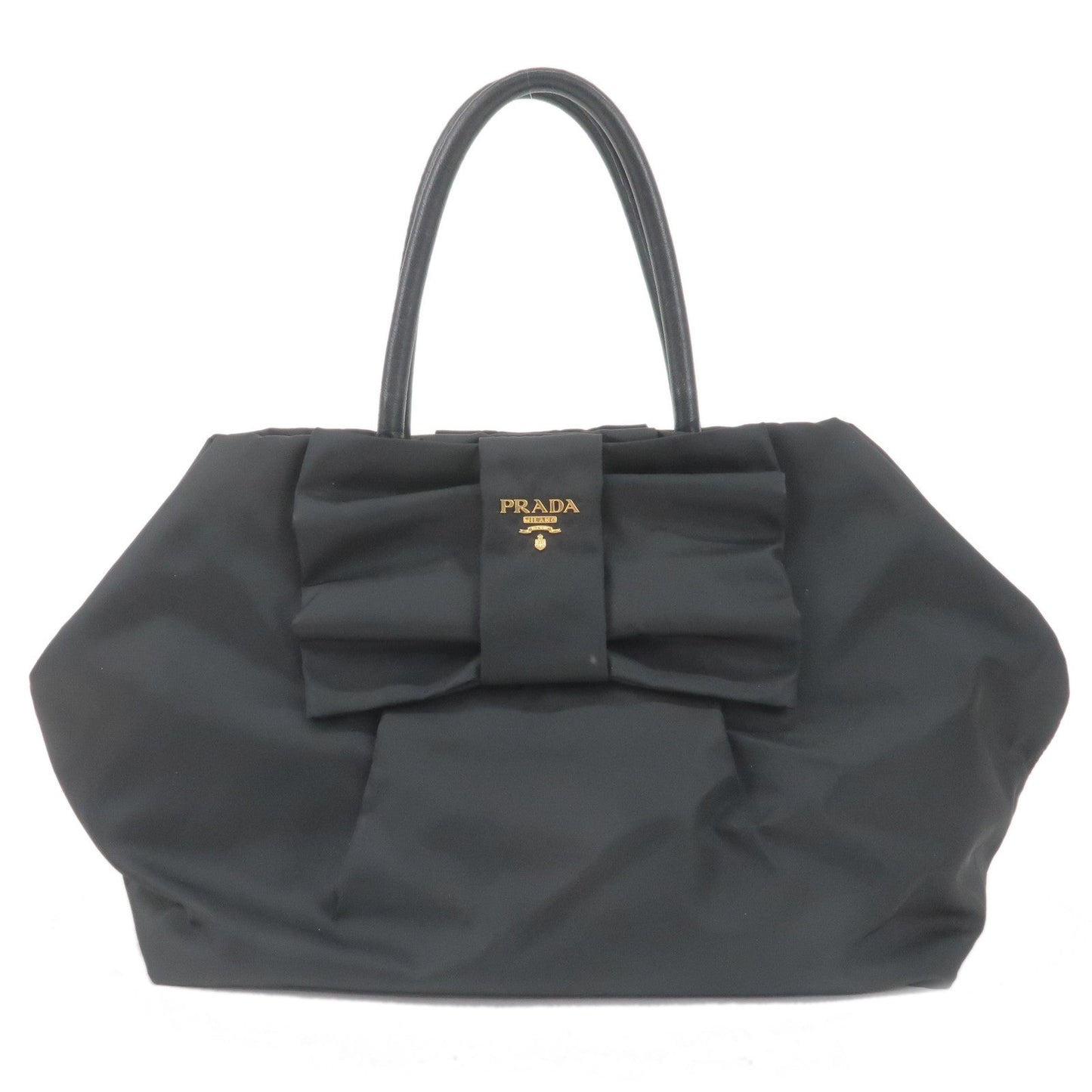 PRADA Nylon Leather Ribbon Hand Bag NERO Black BN1601