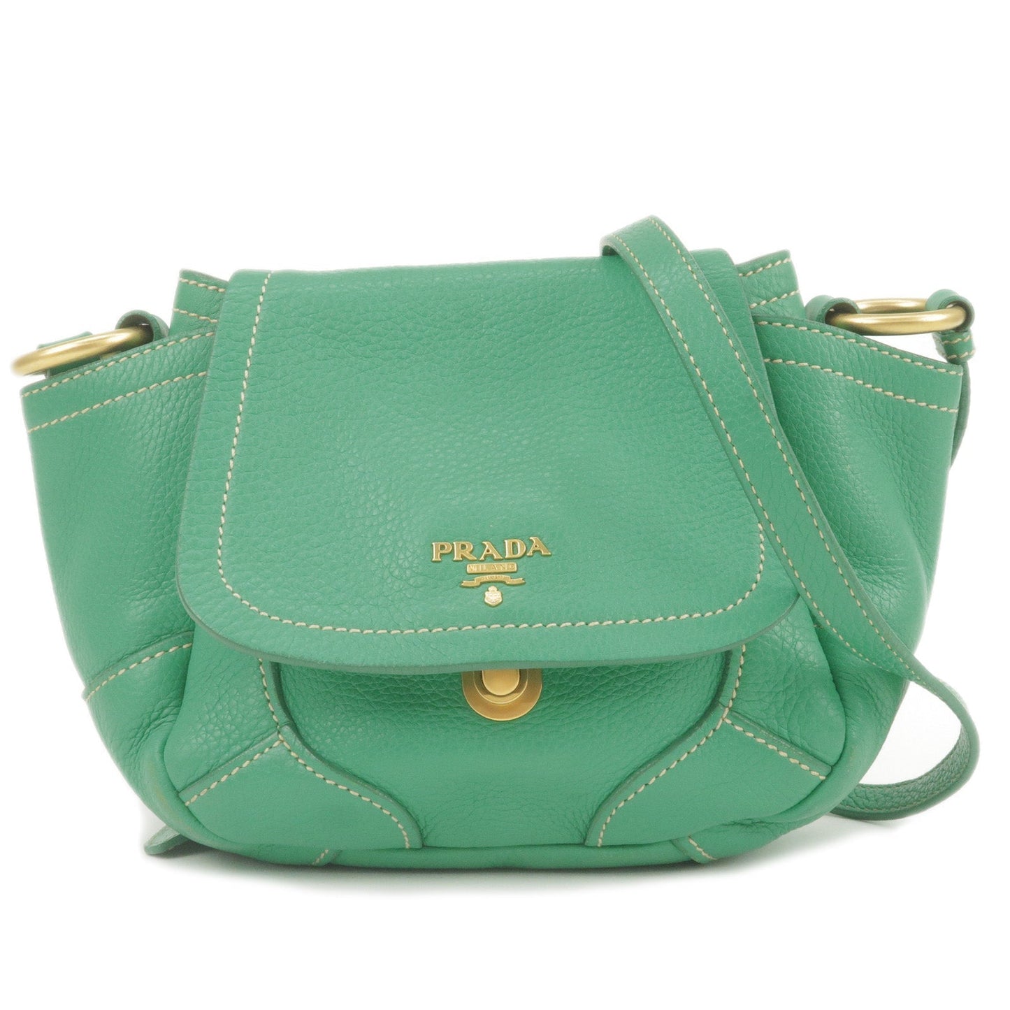 PRADA Logo Leather Shoulder Bag Crossbody Bag Green